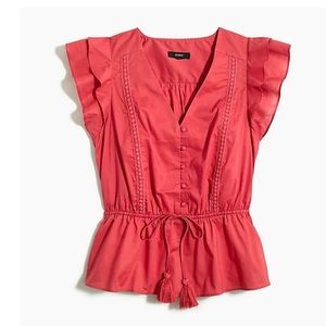 J Crew Red Flutter Sleeve Top, NWOT